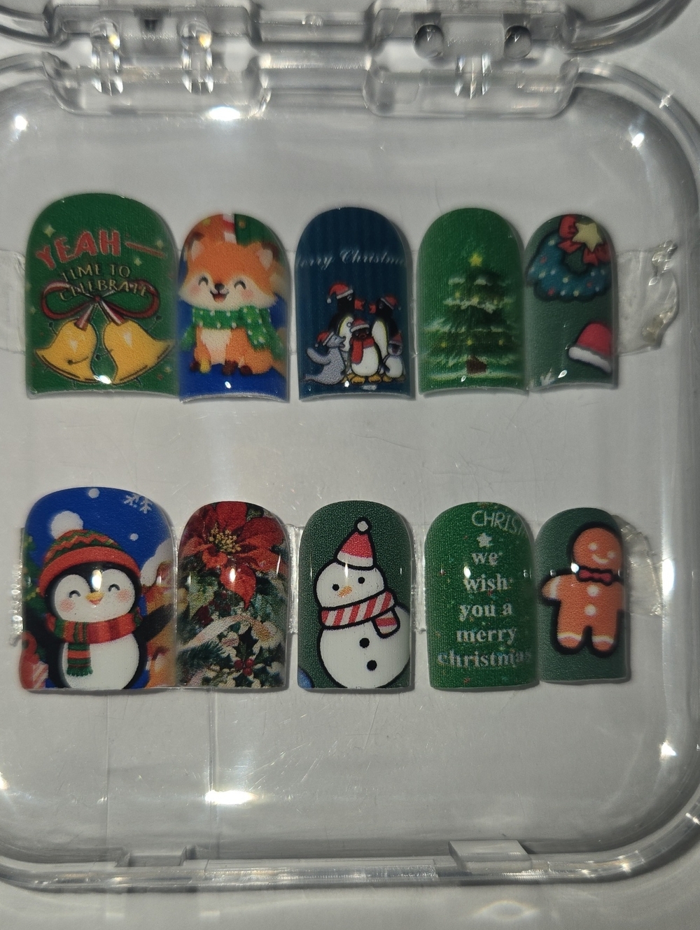Festive Green Christmas Holiday Nail Stickers - Pack of 10